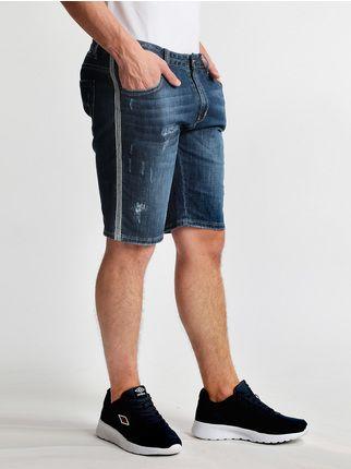 Denim Bermuda shorts with side tears and stripes