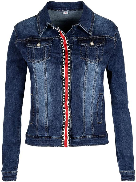 Denim jacket with pearls for women