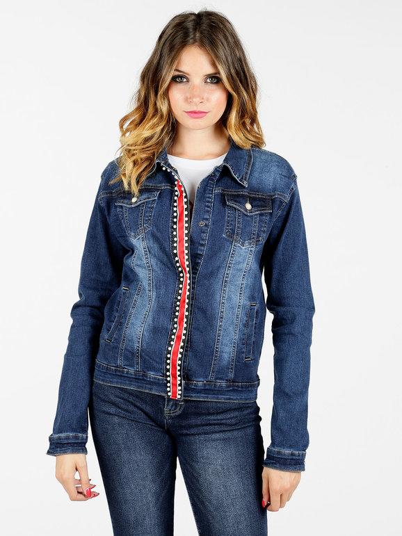 Denim jacket with pearls for women