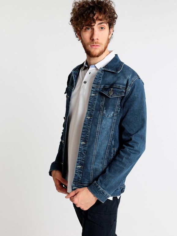 Denim jacket with pockets and rips