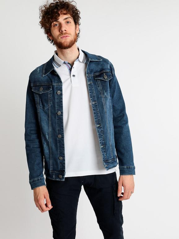 Denim jacket with pockets and rips