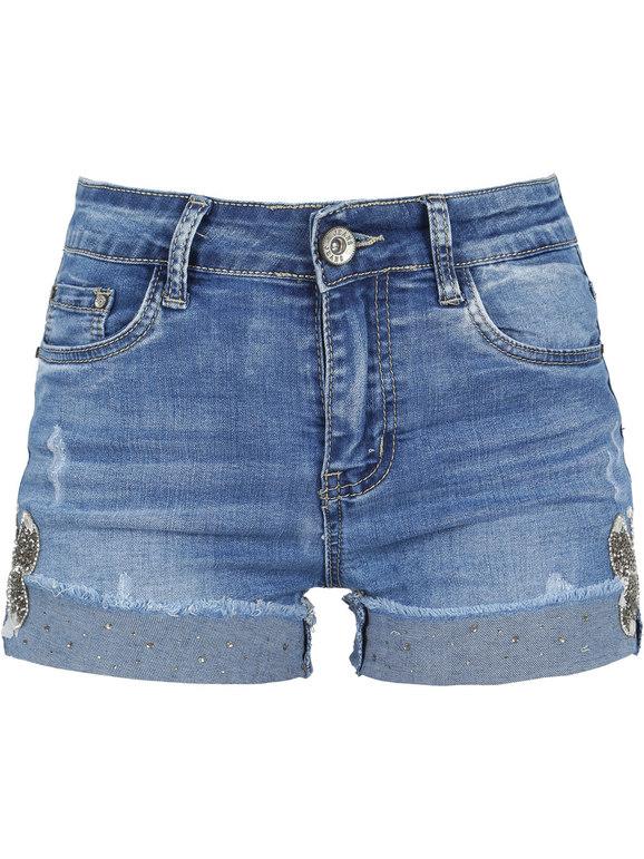 Denim shorts with butterflies and rhinestones