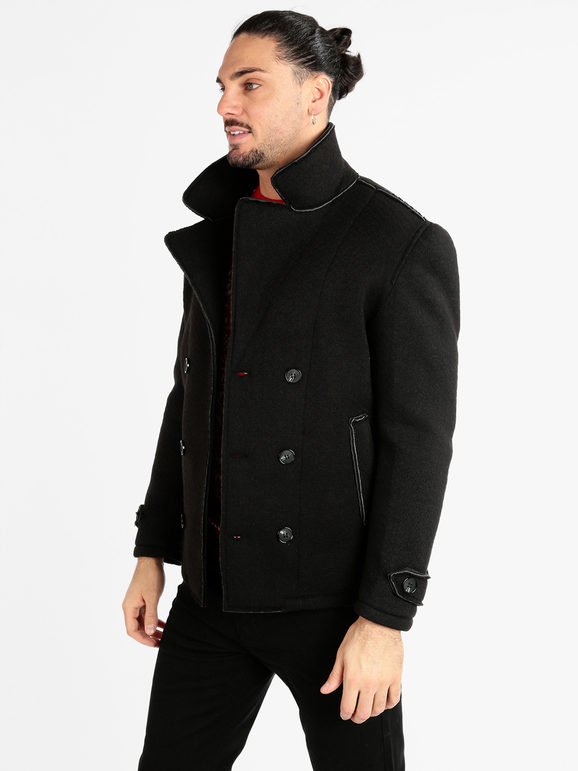 Double-breasted men's wool blend coat