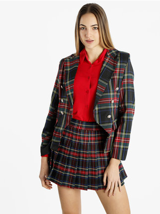 Double-breasted women's plaid blazer