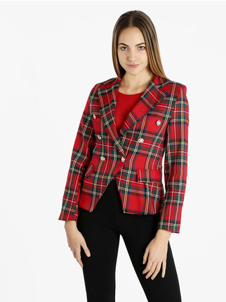 Double-breasted women's plaid blazer