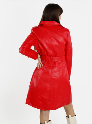 Double-breasted women's trench coat in eco-leather