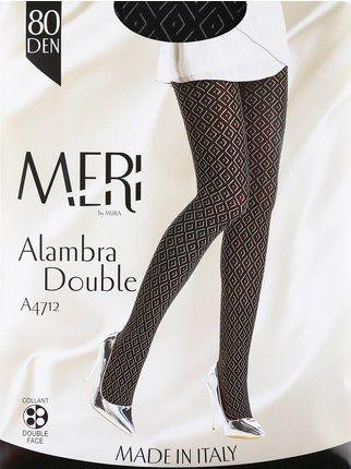Double face tights with optical embroidery
