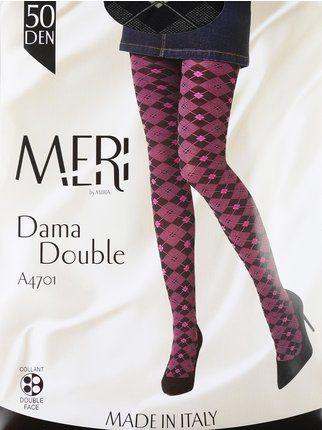 Double face tights with tartan embroidery