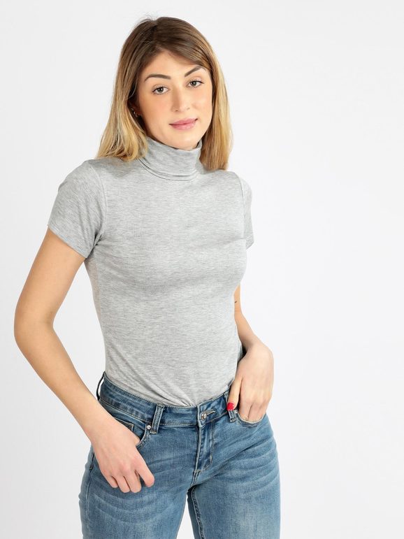 Einfarbiges Damen Rollkragen-T-Shirt