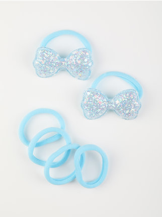 Elastics with bow for girls hair, 6 pieces