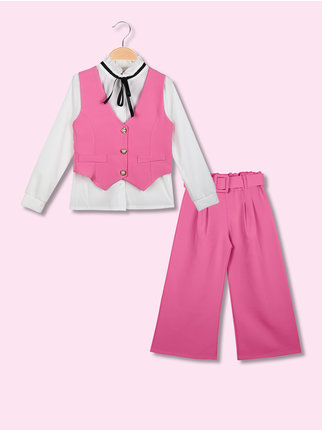 Elegant girl's outfit with shirt + vest and trousers