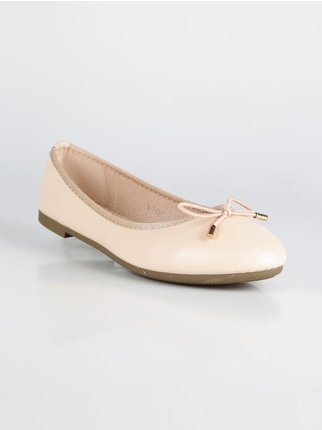 Faux leather ballet flats with bow