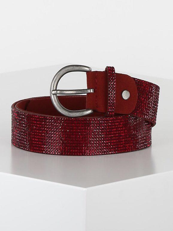 Faux leather belt with rhinestones