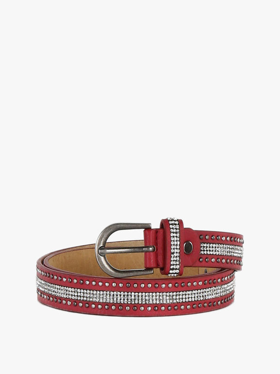 Faux leather belt with rhinestones