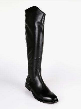 faux leather boots with low heel
