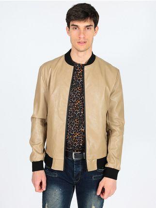 Faux leather jacket with Korean collar