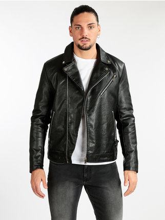 Faux leather men's biker jacket