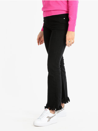 Flared black jeans with fringes