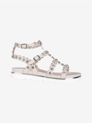 Flat sandals for women with rhinestones
