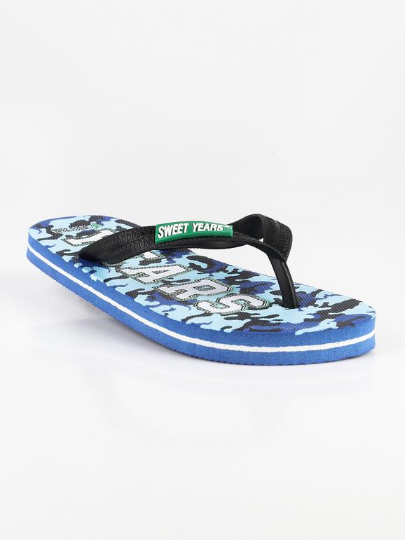 Flip flops with blue camouflage print