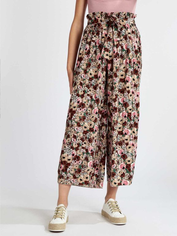 Floral wide leg women's trousers