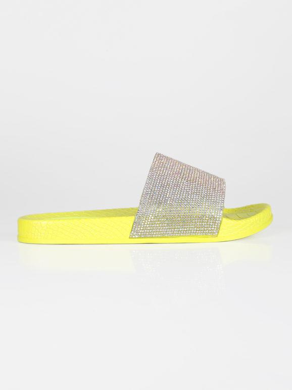 Fluo slippers with rhinestones