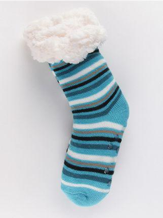 Gestreifte Anti-Rutsch-Socken mit Fell