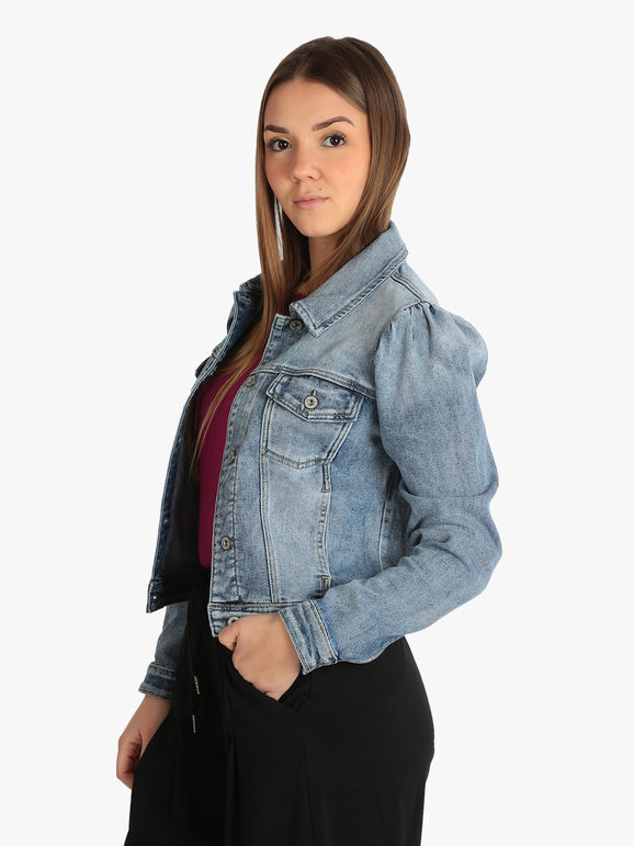 Giacca in jeans donna con manica a palloncino