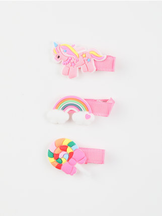 Girl hair clips with decorations, 3 pieces