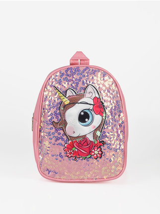 Girl's backpack with unicorn print