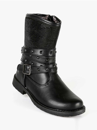 Girl's boots with studs and rhinestones