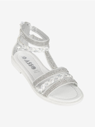 Girl's braided sandals with rhinestones