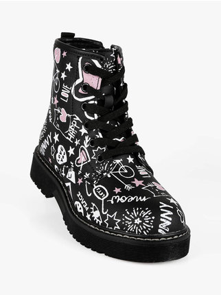 Girl's combat boots with prints