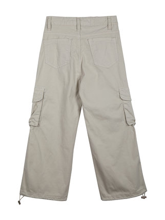 Girls' cotton cargo trousers with drawstring at the bottom
