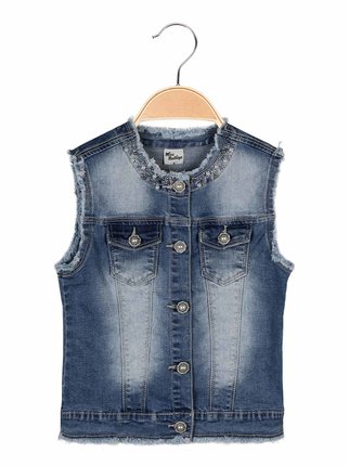 Girl's denim vest with rhinestones and pearls