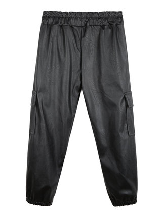 Girls' eco-leather trousers with big pockets