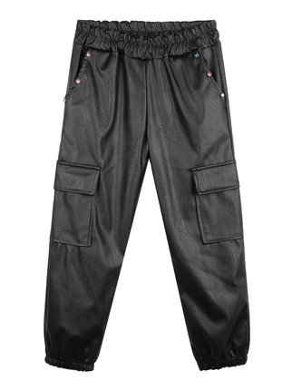Girls' eco-leather trousers with big pockets