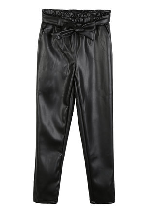 Girl's faux leather trousers with belt