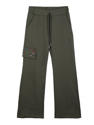 Girl's flared trousers with side pocket and stones