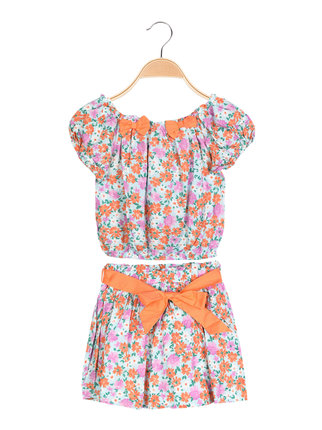 Girl's floral blouse + skirt set