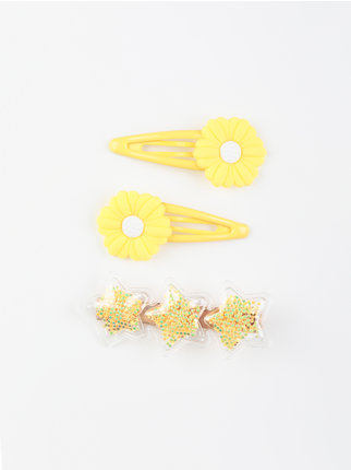 Girl's hair clips with decorations, 4 pieces