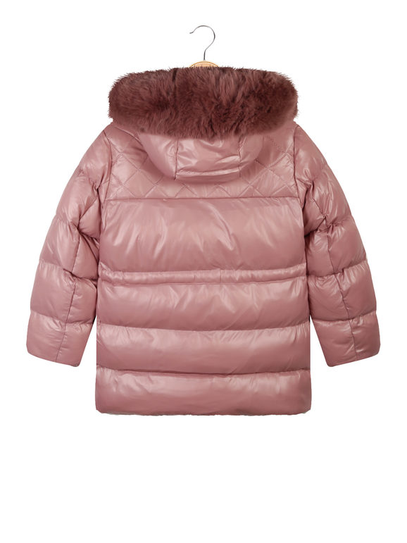 Girl's jacket with faux fur hood