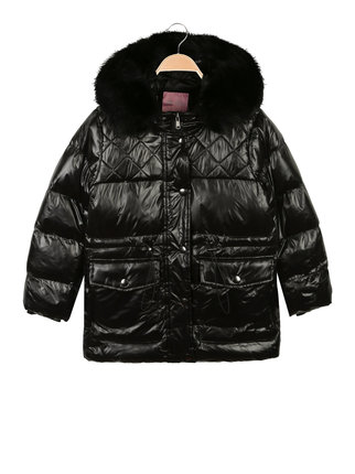 Girl's jacket with faux fur hood