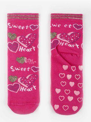 Girls' non-slip socks with hearts
