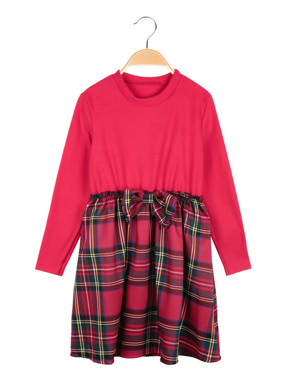 Girl's plaid dress with bow and necklace