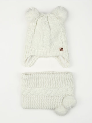 Girl's set hat + knitted neck warmer