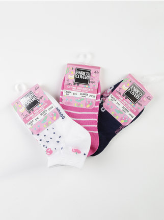 Girls Short Cotton Socks  Pack of 3 Pairs