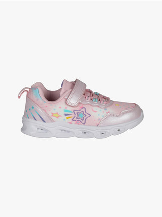 Girls' sneakers with hook and loop closure and lights