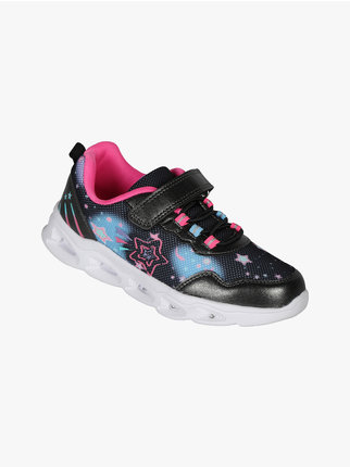 Girls' sneakers with hook and loop closure and lights
