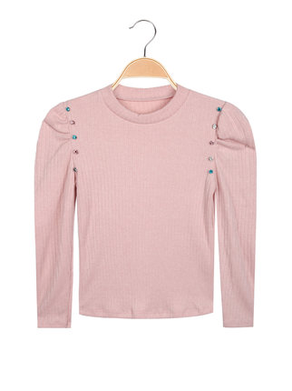 Girls' sweater with rhinestones and balloon sleeves